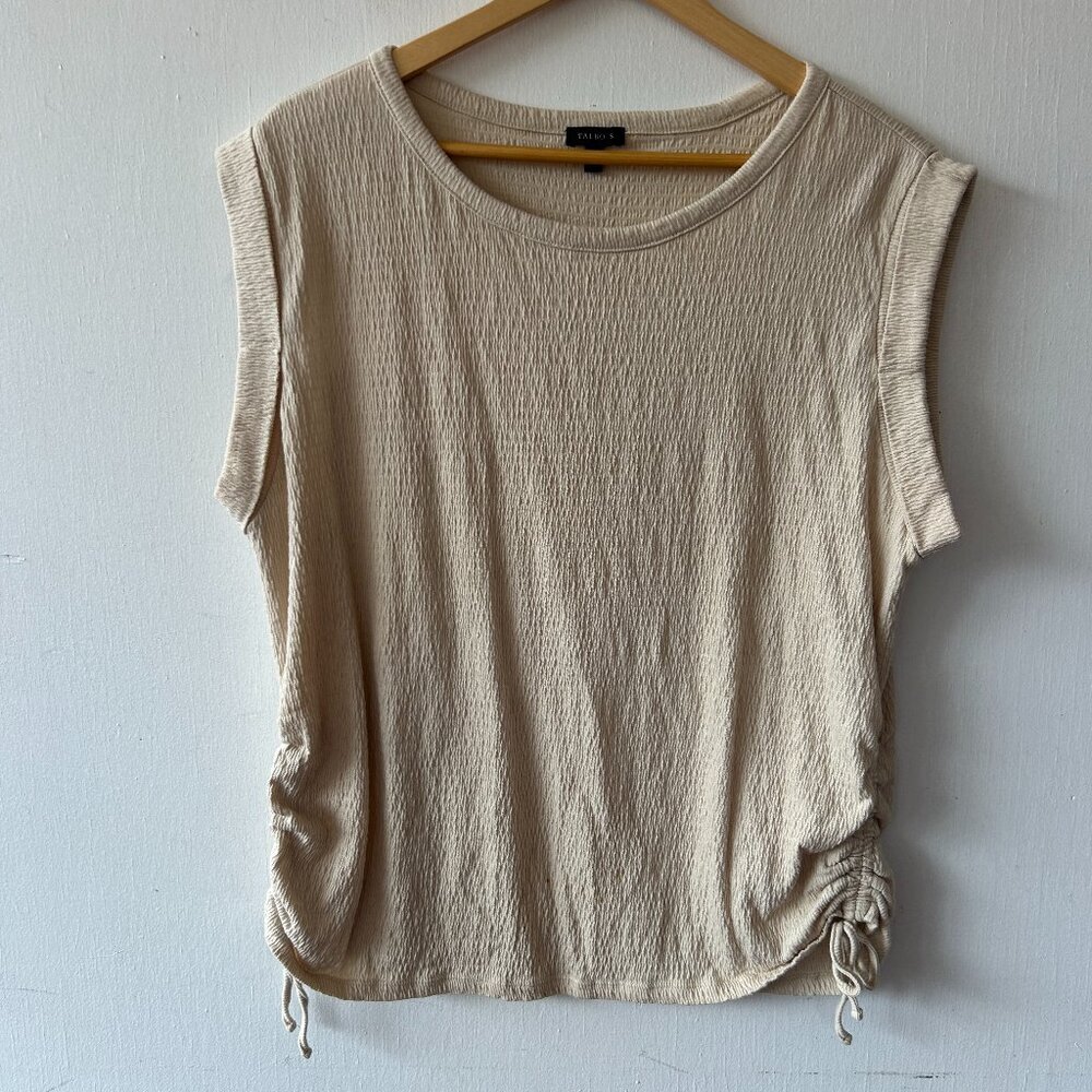 Talbots‎ Cream Sleeveless Blouse Womens XL Shirred Sides Rolled Sleeves Corpcore